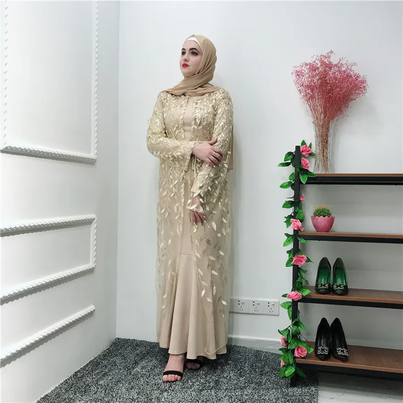 knee length dresses for ladies Floral Lace High Neck Hijab Wedding Dress Long Sleeves TB1472 -