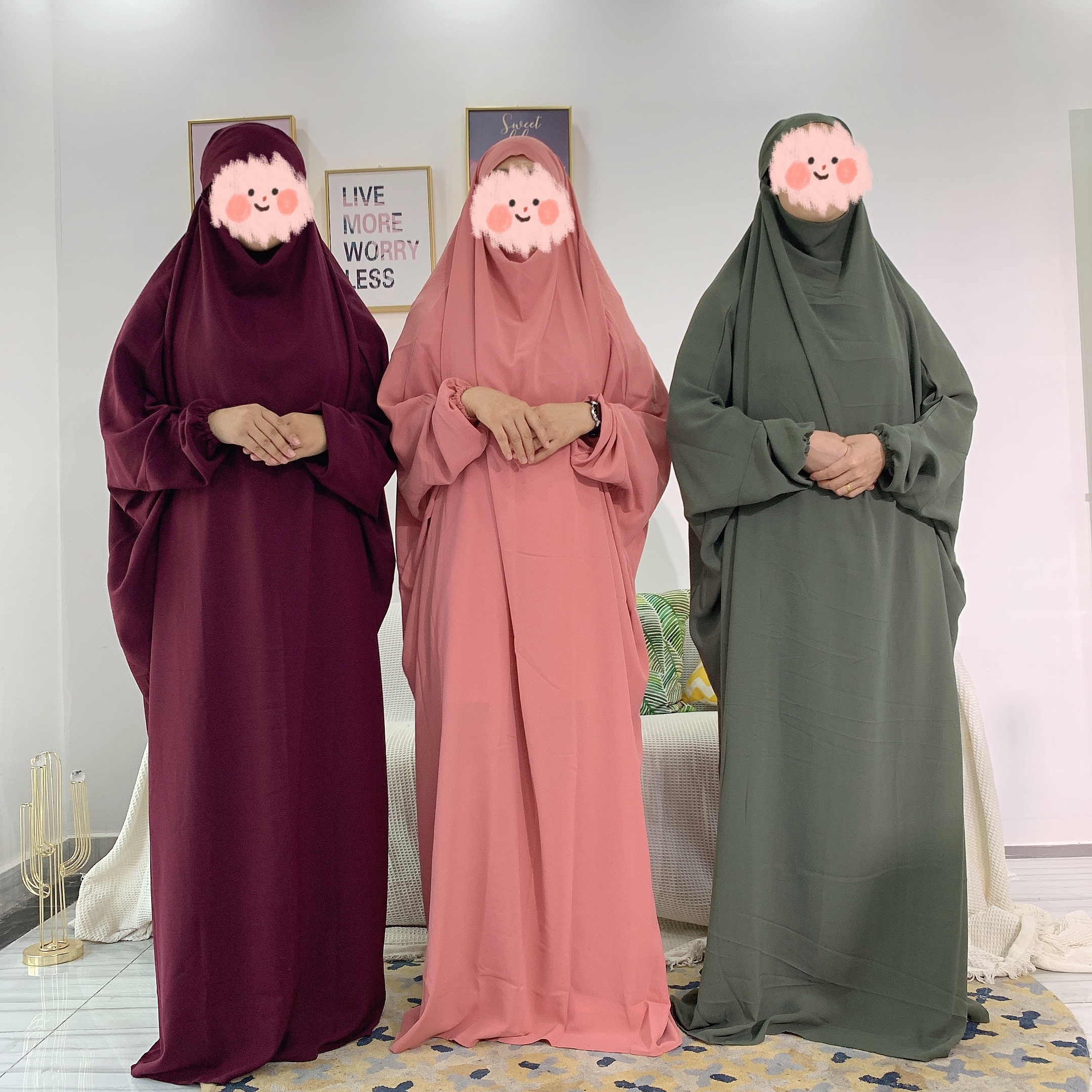 Wholesale Prayer Abaya Jilbab Plus size Solid Color Women Satin dress Traditional Muslim Clothing