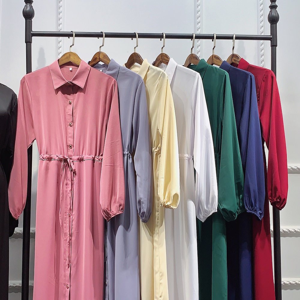 2020 New fashion muslim shirt dress women long sleeve abaya with button islamic clothing