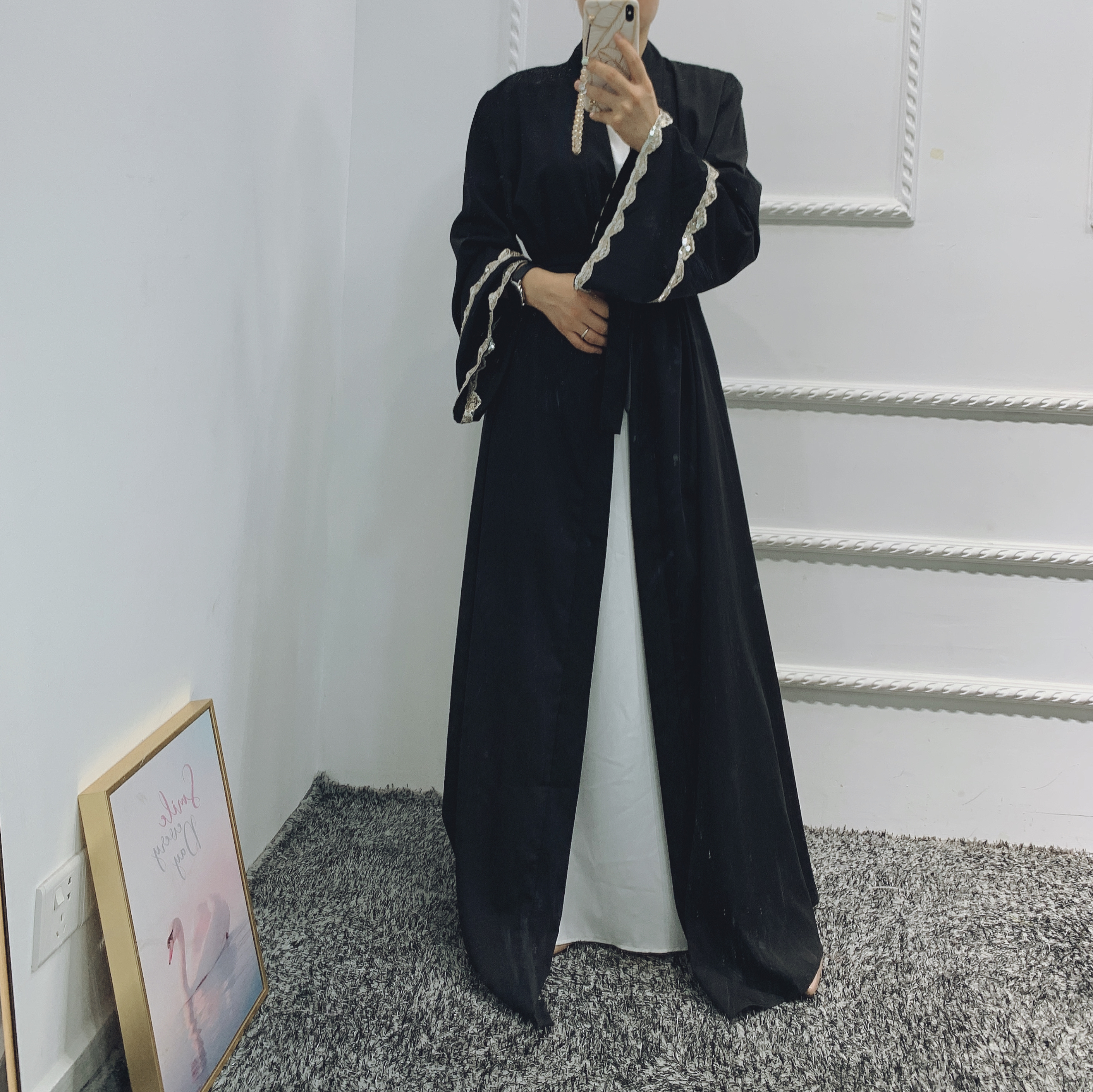 Wholesale 7 Solid Colors Turkey Dubai Muslim Dresses 3 Layers Simple Chiffon Open Abaya Islamic Clothing