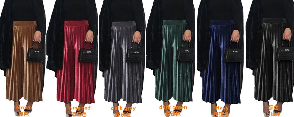 Islamic Clothing India  Newest Fashion Design Solid Color Elastic High Waist Pleated Flared Muslim Long Maxi Pants for women