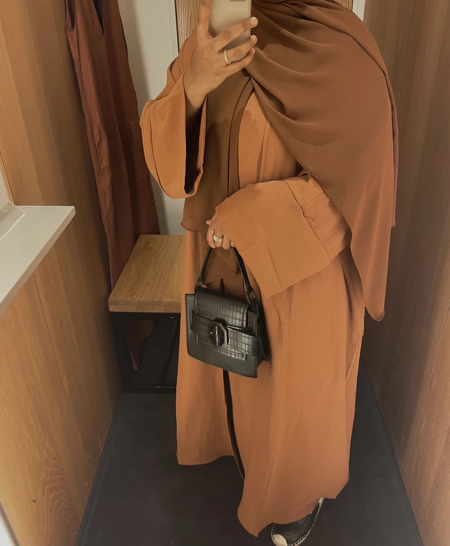 2021 Dec New Arrival Muslim women 2pcs Abaya set Plain Polyester long dress kimono Cardigan Islamic Clothing