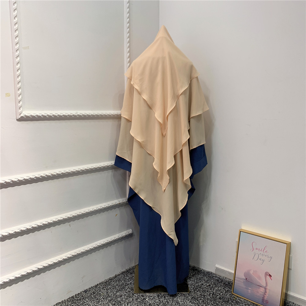 Abaya Women Muslim Dress HJ903 3 Layers Long Khimar Polyester 12 Colors Wholesale in Stock