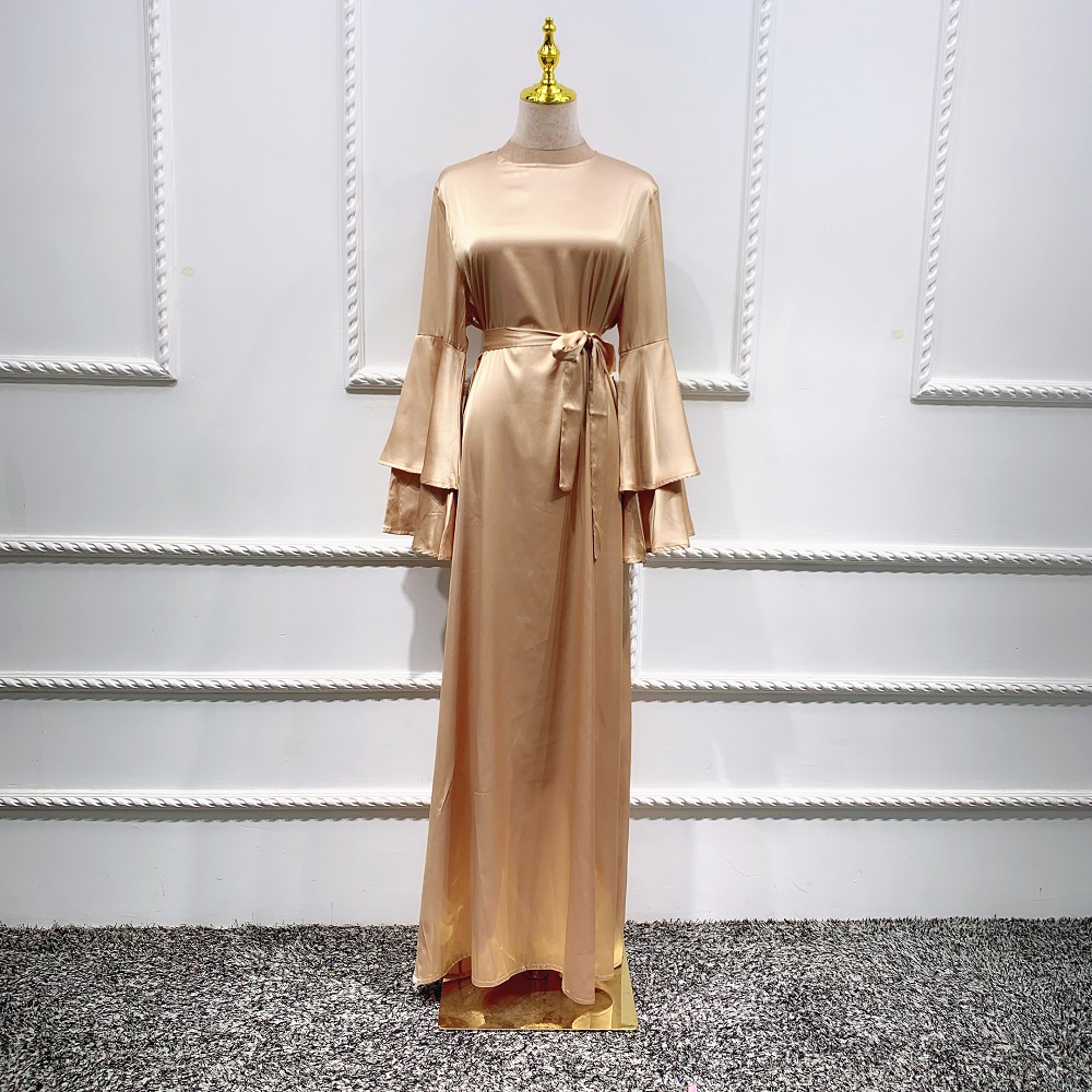Hot sale Women Fashion Satin Robe 2 layers ruffle sleeves Muslim dress Abaya Islamic Clothing