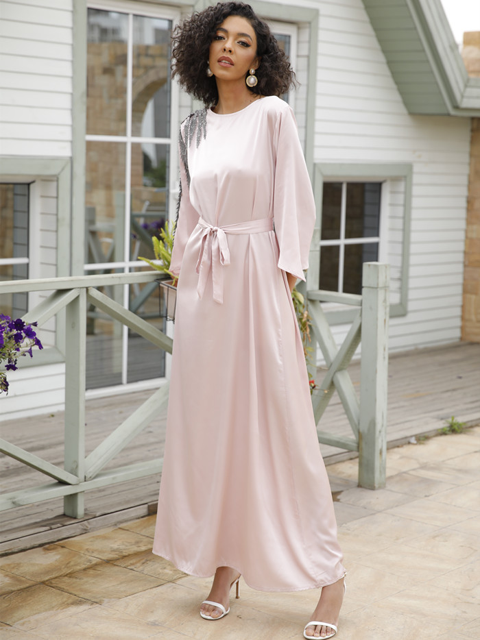 Islamic Clothing Elegant Long Maxi Dress with Pattern on The Right Shoulder Muslim Abaya Dress