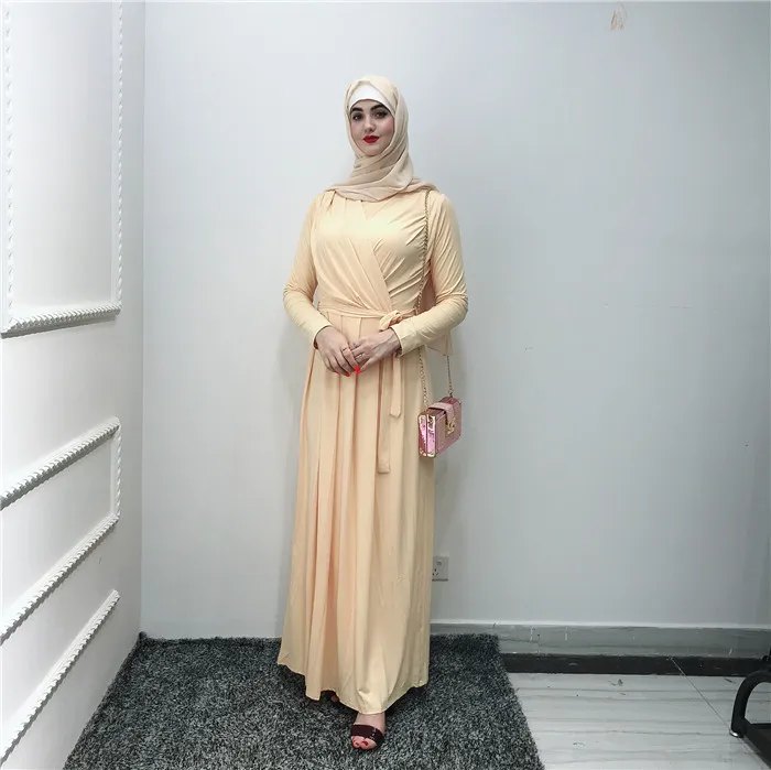 chinese dress ladies Turkish Linen Maxi Abaya Dress with Pockets