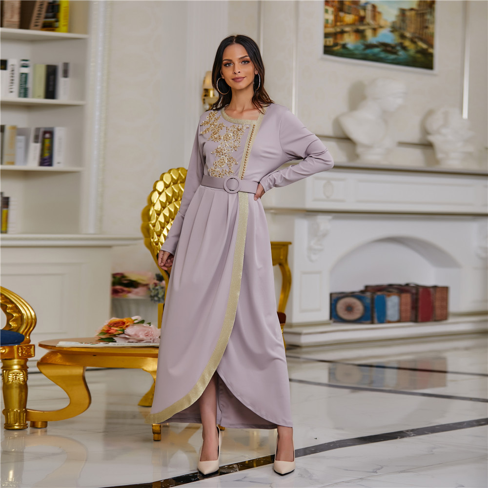 2021 New arrival embroidered beading maxi dress Dubai Abaya women fashion Muslim party EID clothes