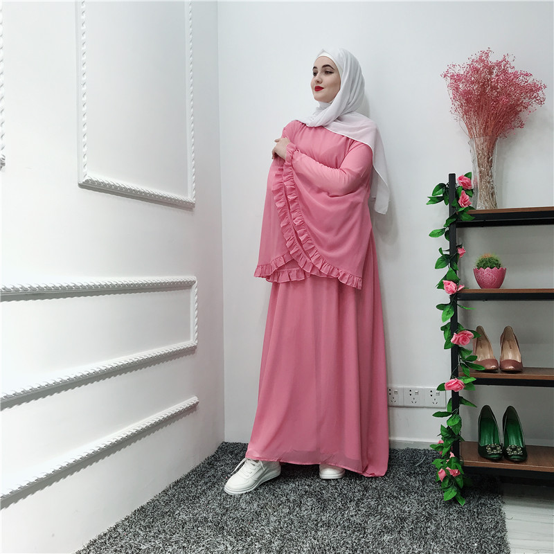 High Quality Chiffon Muslim EID elegant dress Islamic woman dress with ruffles India Pakistan dress wholesale