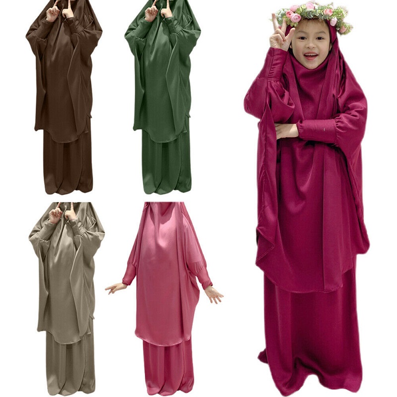 Loriya - Hot sale islamic children clothing khimar jilbab kids abaya dress muslim 2 pc prayer abaya set for girls Prayer Abaya