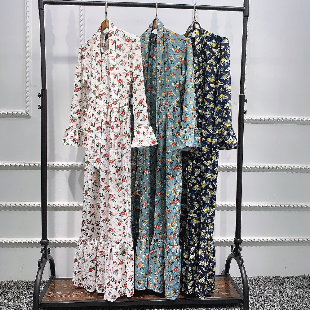 Wholesale women Muslim dress Abaya Islamic long sleeve floral casual fashion summer dresses