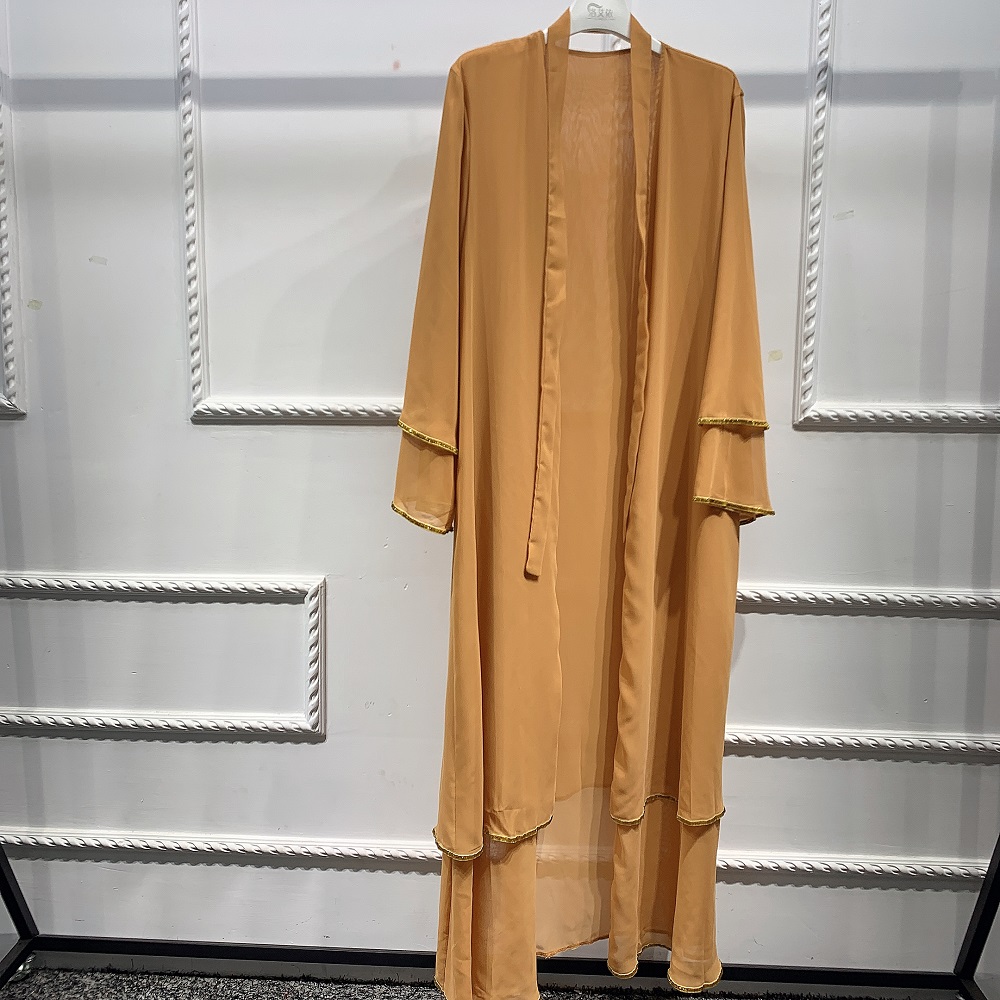 2021 New High Quality 2 layers Chiffon Cardigan Islamic Clothing Muslim women Black Dubai Abaya