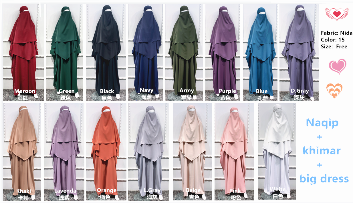 Muslim Prayer Long Sleeve Sets Robe  Islamic Abaya Jilbab Khimar Muslim Women Praying Dresses abaya dubai women