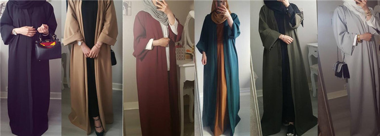 High Quality Islamic Eid Long Sleeve Solid Color Soft Crepe Robes Dubai Pakistan Muslim Abaya For Ramadan