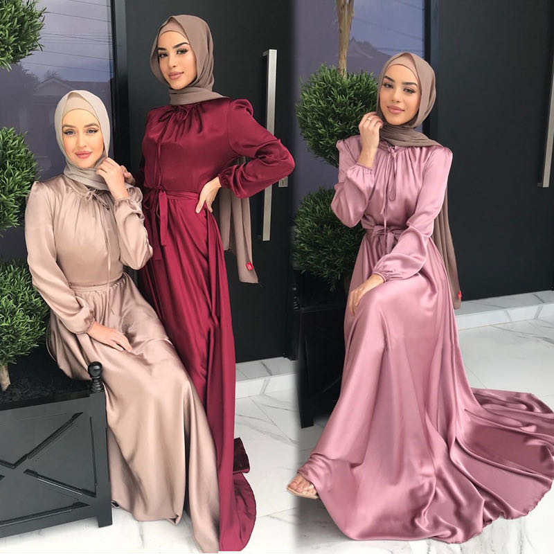 Hot selling Satin Open Open Kimono Dubai Abaya Cardigan Muslim Women Elegant Dress Islamic Clothing