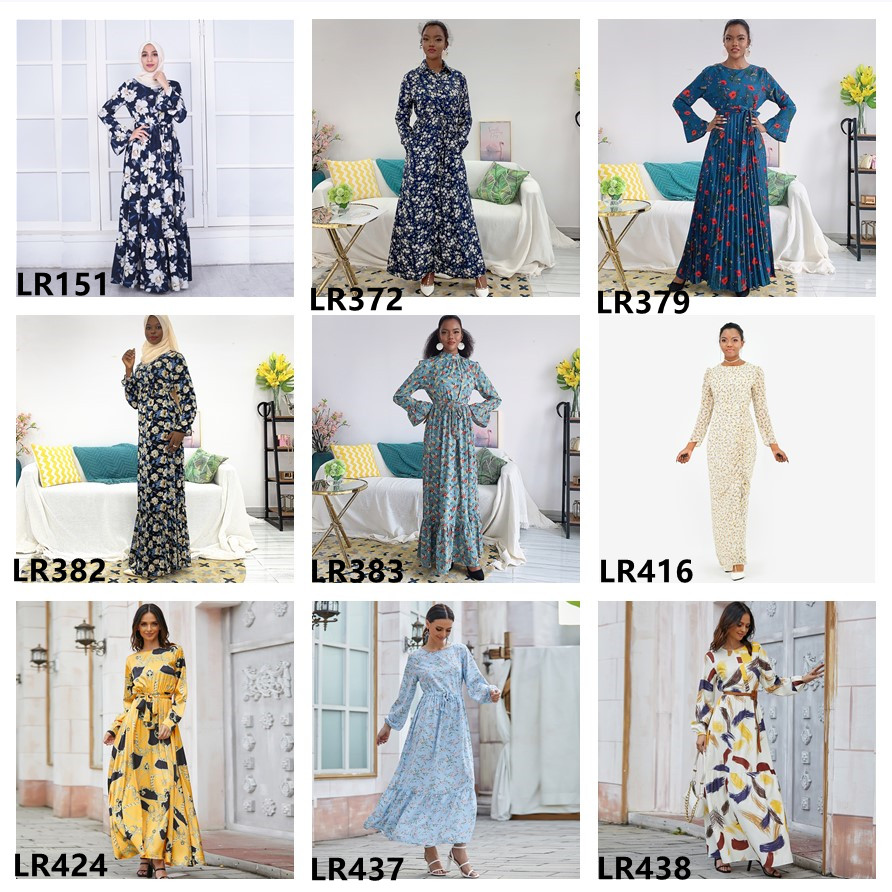 Muslim Clothing Long Sleeve Pleated Maxi Dubai Abaya Muslim Soft Print Dress Islamic Abaya Muslim Dress
