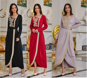 New Modern Print Long Sleeve Pleated Maxi Dubai Abaya Soft Print Islamic Dress Ladies Abaya Robe