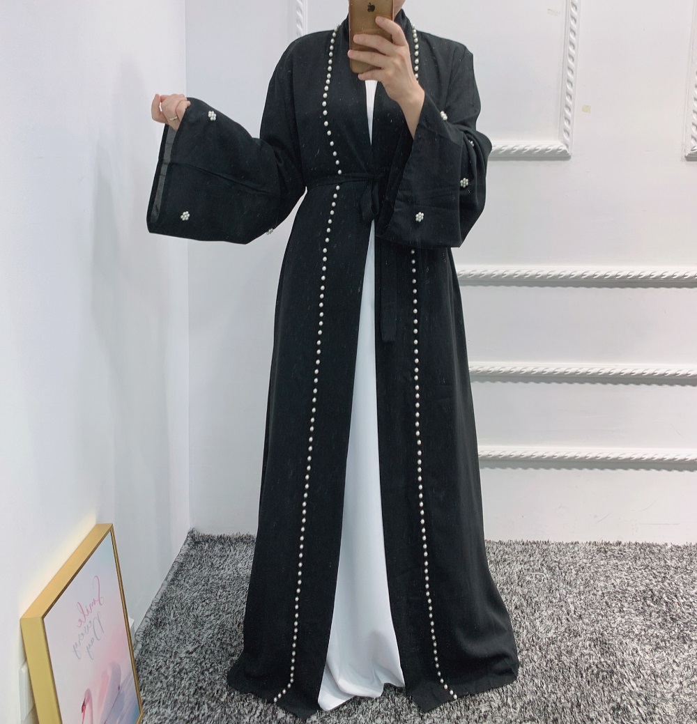 High Quality Satin Crinkle Open Kaftan Dubai Abaya Turkey Kimono Cardigan Islamic Muslim Women Dress