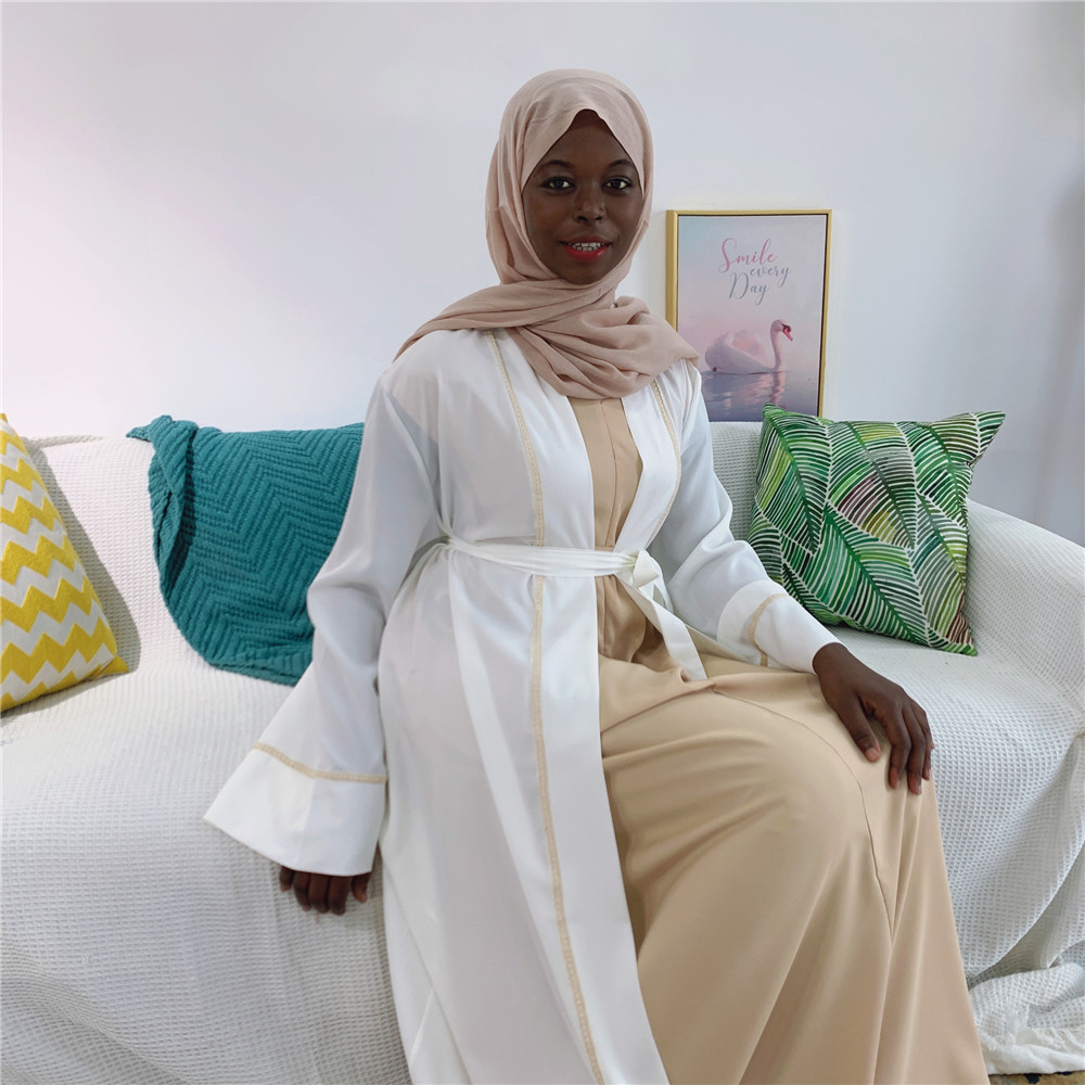 2021 Islamic Front Open Abaya Women Full Sleeve Burqa cardigan Dubai Muslim contrast color Open Muslim abaya