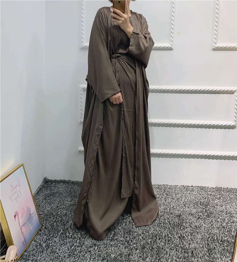 2021  Muslim Modest Kimono Fashion Plus size Dubai  Maxi Abaya 3pcs set Turkish Dresses Islamic clothing wholesale