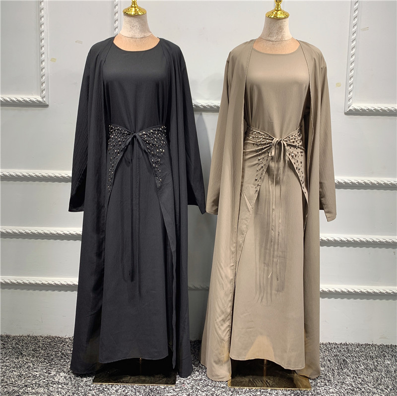 2021 Latest design Satin Islamic Dress Causal Fashion High waist Dress Islamic Abaya with Ruffles