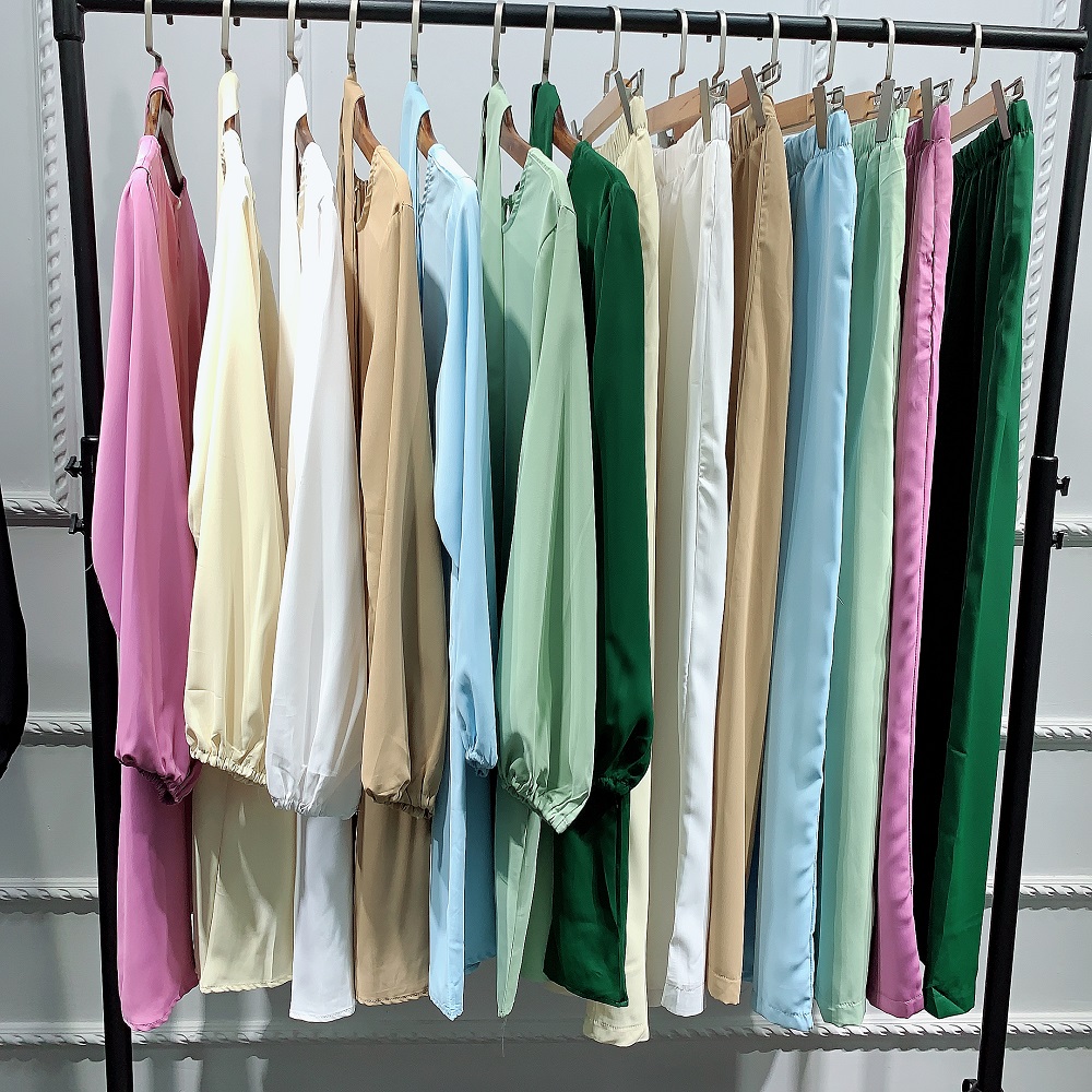 Wholesale good quality Muslim dress and pants solid color Dubai ladies dress two piece Abaya set
