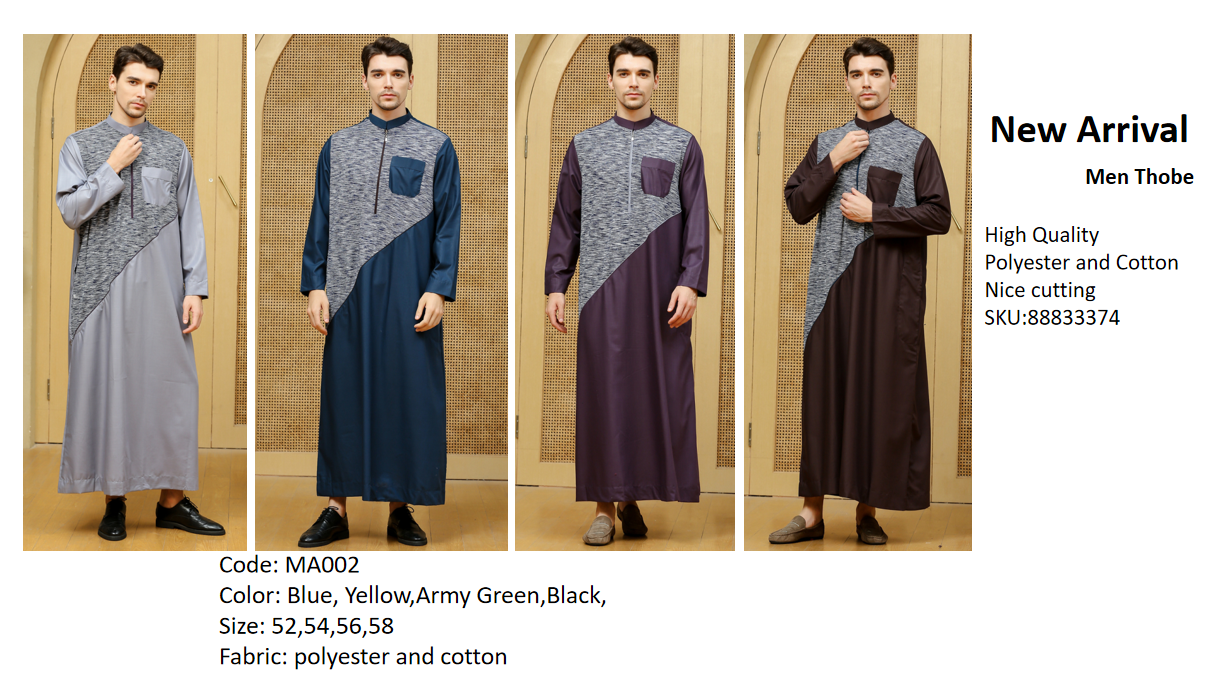 2021 Muslim men Thobe long sleeves standard collar Islamic Arabic Kaftan Men Abaya