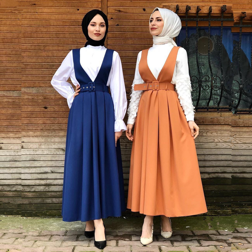 India & Pakistan Clothing Islamic Women Clothing Suspender Long Skirt Solid Colors Muslim Dress