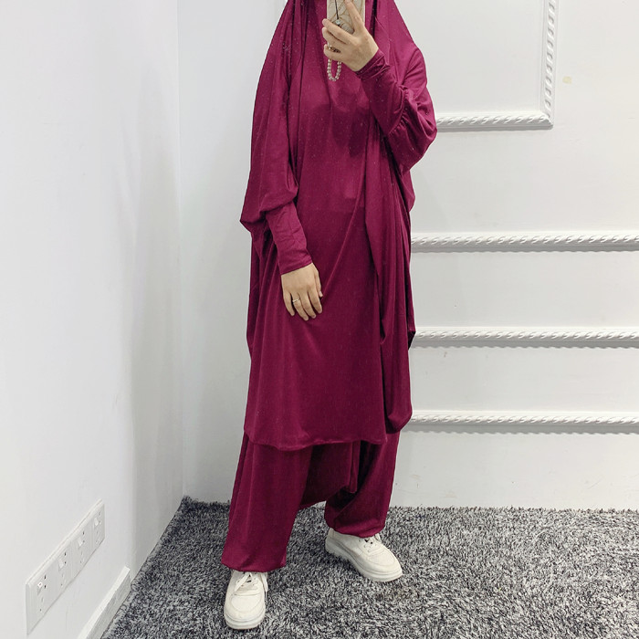 Latest Modern Islamic Dress Top and Harem Pants Two Pieces Sets Casual Islamic Clothes