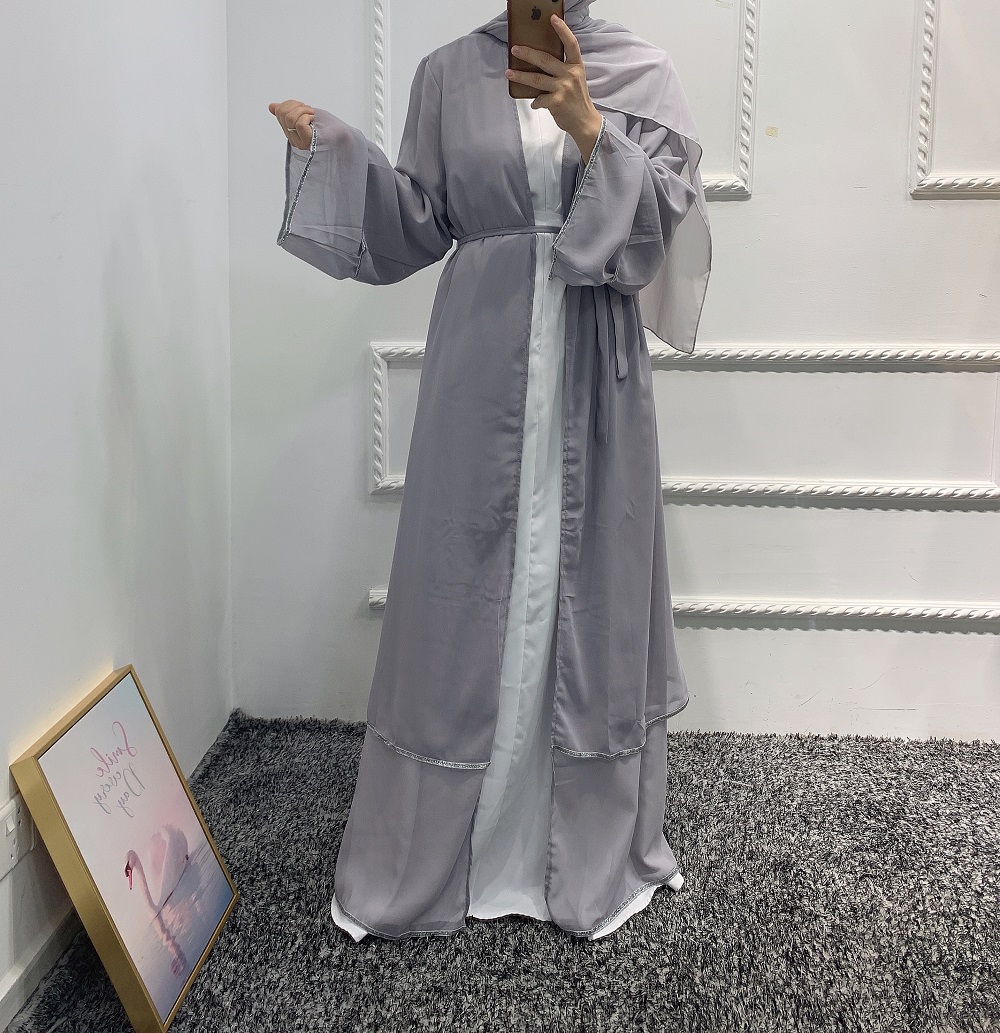 2021 New High Quality 2 layers Chiffon Cardigan Islamic Clothing Muslim women Black Dubai Abaya
