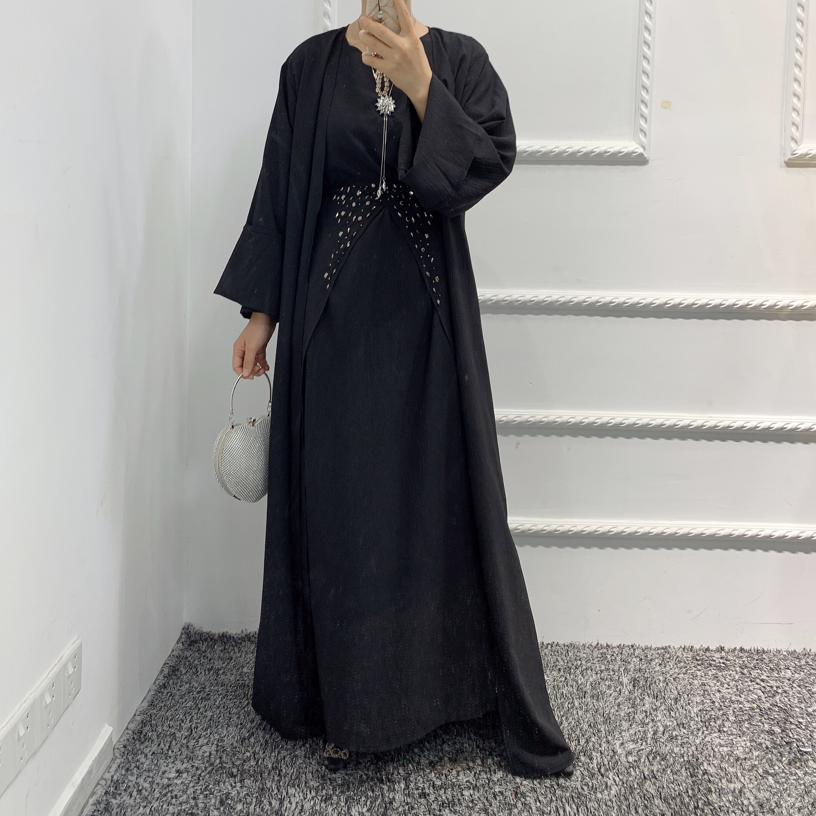 2021 New Design high quality Muslim Modest Fashion Kimono Dubai Abaya 3pcs set Islamic Clothing