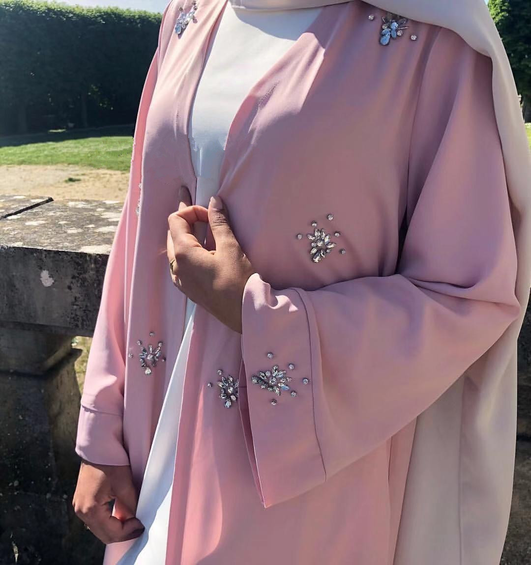 Best Selling Arabic Islamic Clothing Front Muslim Abaya for Ladies with Diamond Stones Decoration
