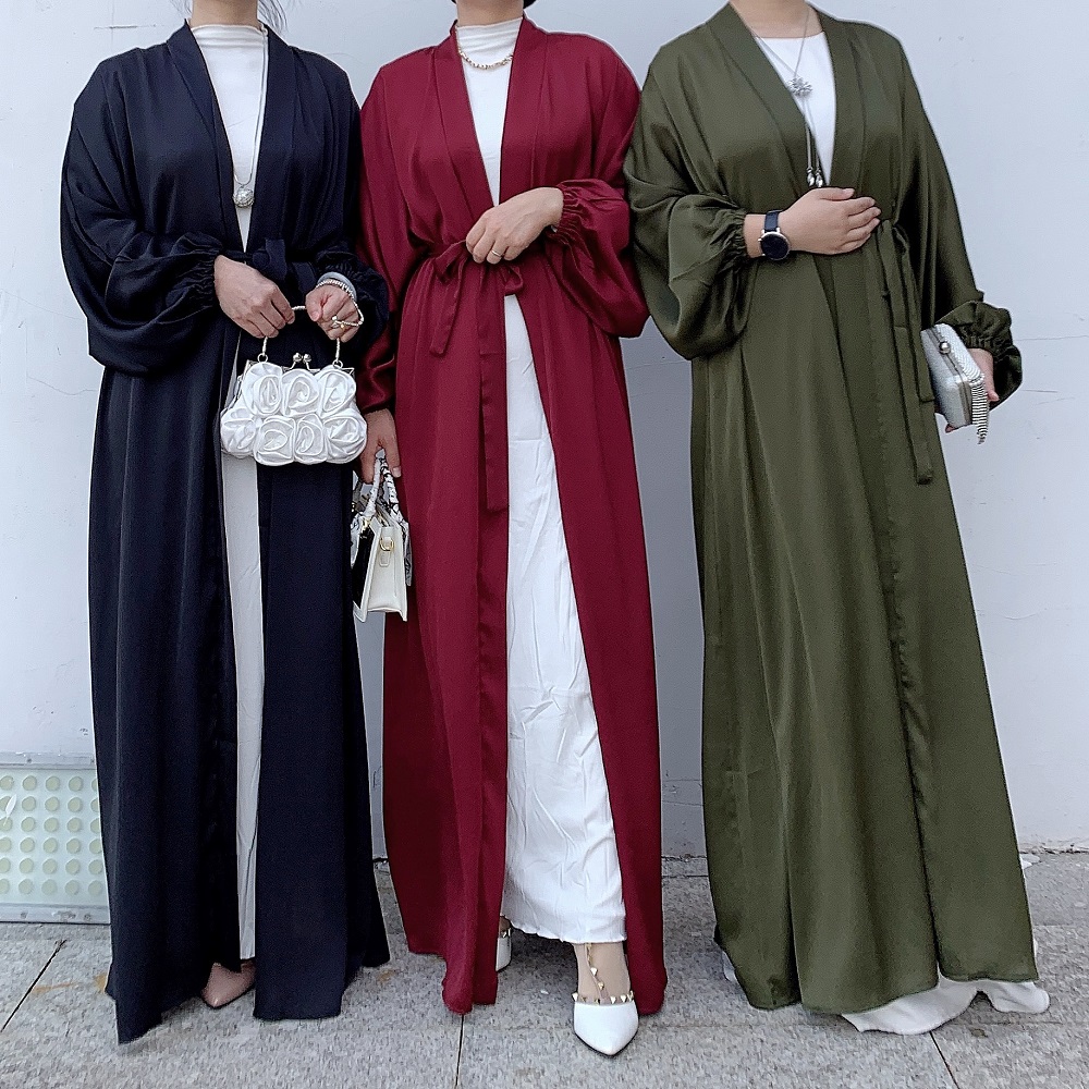Hot selling Satin Open Open Kimono Dubai Abaya Cardigan Muslim Women Elegant Dress Islamic Clothing