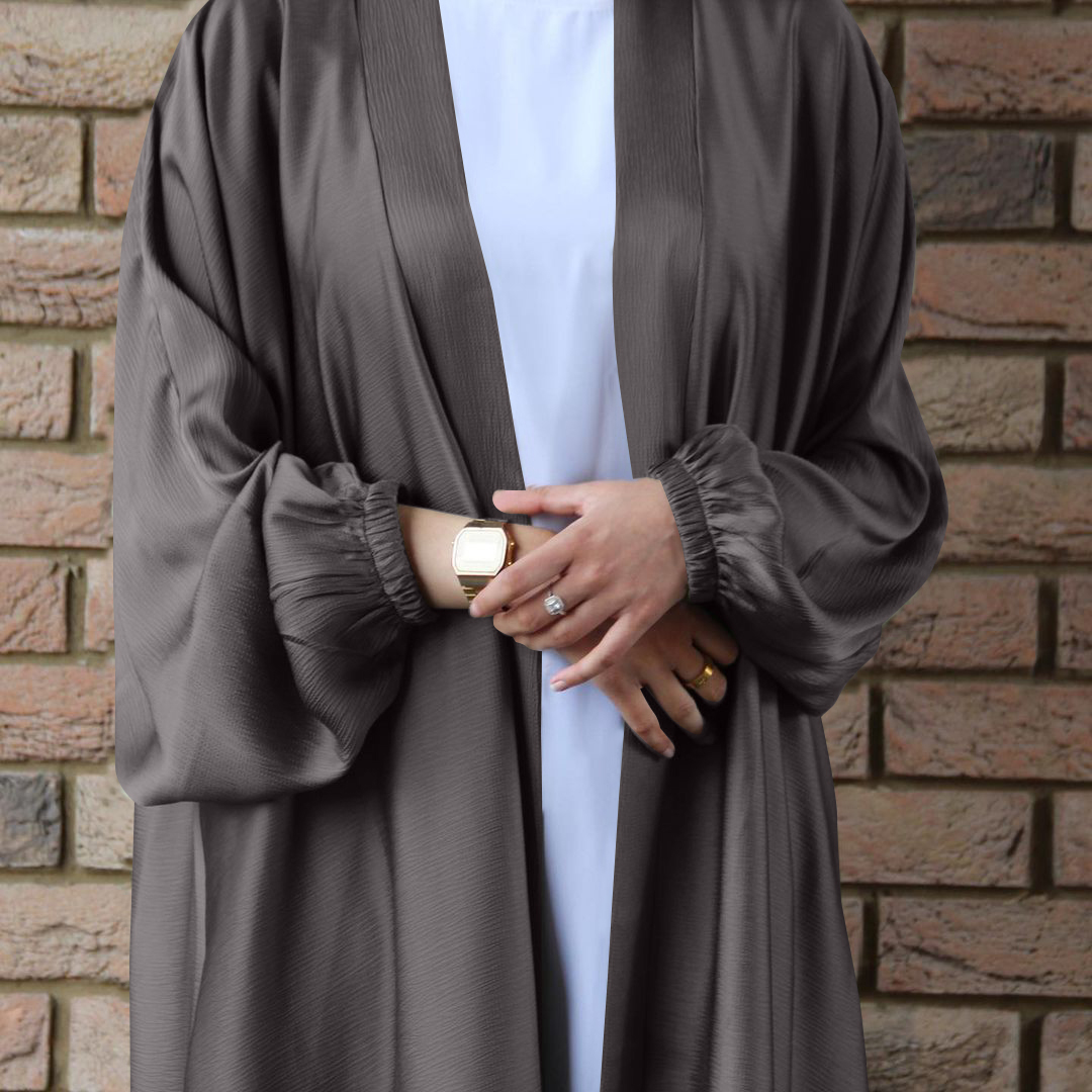 2021 Luxury Dubai Fashion Front Open Abaya  Islamic Muslim Kimono Abaya Puff Sleeves Long Thobe Abaya For Women
