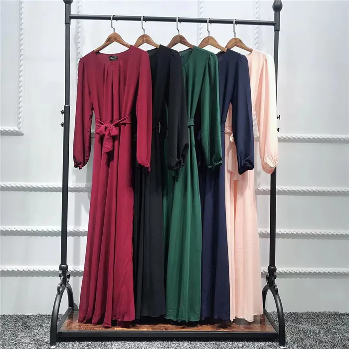Loriya - Simple design women plain chiffon muslim long dress fashion abaya muslim  maxi dress