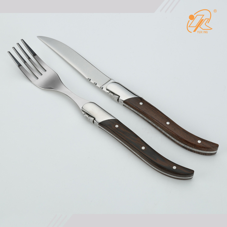 New design high quality wooden handle laguiole stainless steel steak knives set kitchen accessories for table