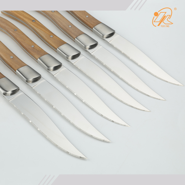 laguiole steak knife 6 Piece Olive Wood Handle Stainless Steel Table Steak Knife Set with olive handle