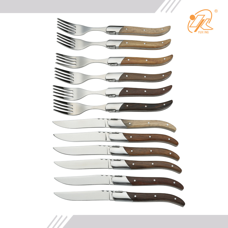 New design high quality wooden handle laguiole stainless steel steak knives set kitchen accessories for table