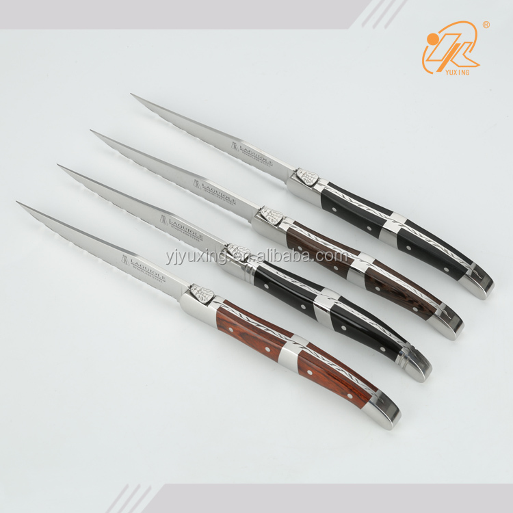 Amazon hot sale Factory Wholesale 4 pcs stainless steel wooden handle steak knives set with gift box