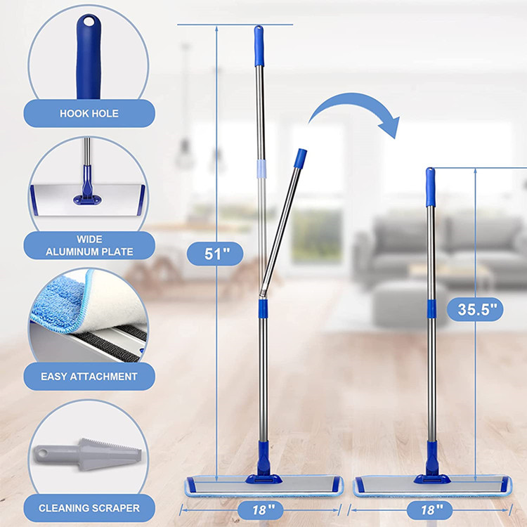 18" Professional Microfiber Mop Floor Cleaning System Home Cleaning  flat  mop