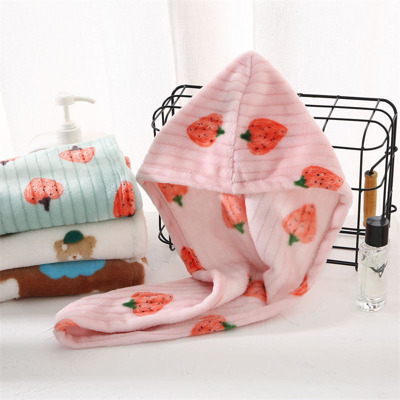 Super soft flannel printing hair drying thickening and lengthening super absorbent shower microfiber hair turban towel