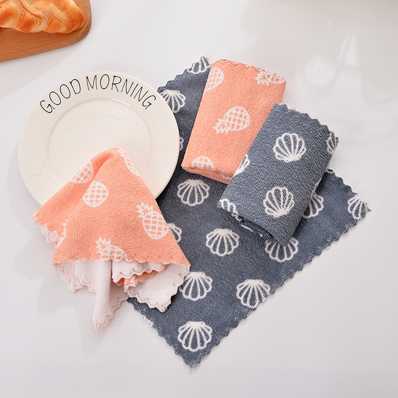Absorbent microfiber quick-drying printed square towel kitchen towel 25*25 thickened cleaning cloth dish towel