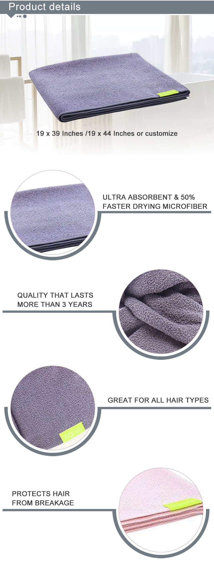 Adults microfiber fabric hair drying head towel turban towels wrap