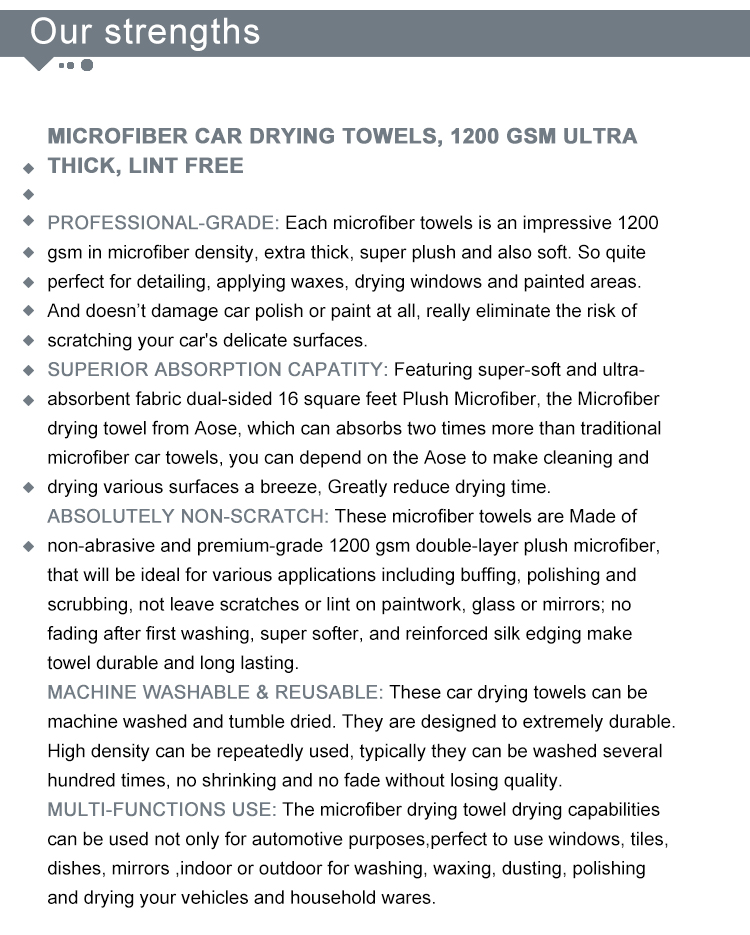 Double layer 1200gsm plush microfiber car cleaning drying towel