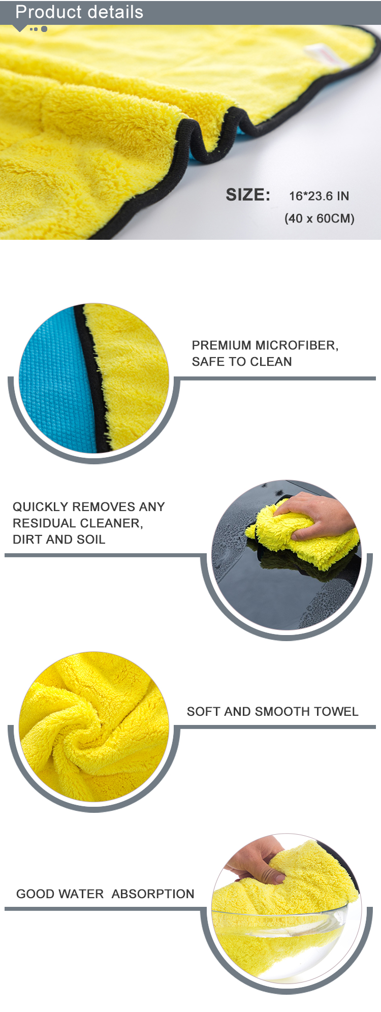 New Type Microfiber car auto drying buff shine eco friendly cleaning cleaning towel