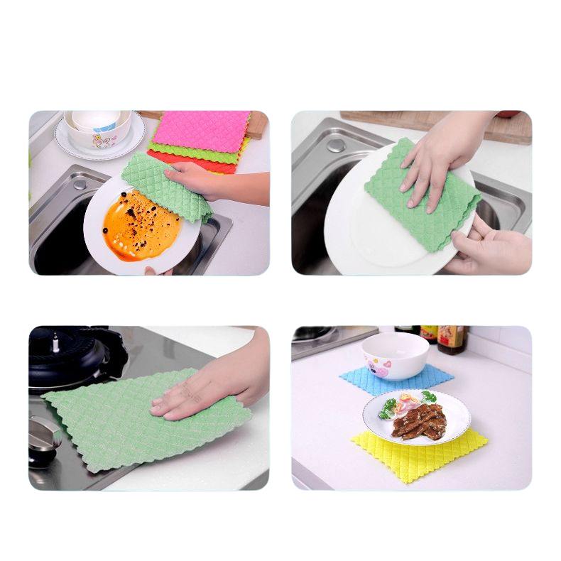 Wholesale kitchen absorbent rags dishcloths thickened sponge scouring pads cleaning small towel rags microfiber cleaning cloth