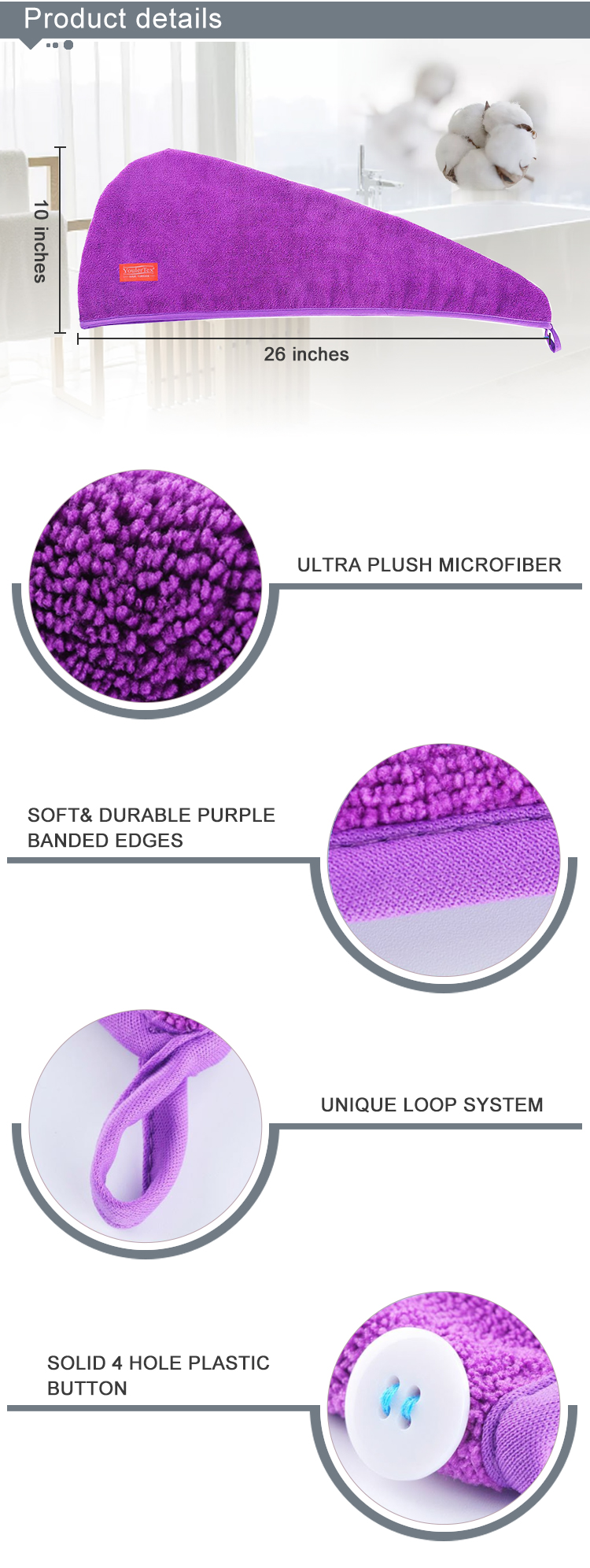 Wholesale Custom Absorbent Hair Drying Bathrobe Salon Towels Microfiber Bleach Proof Black