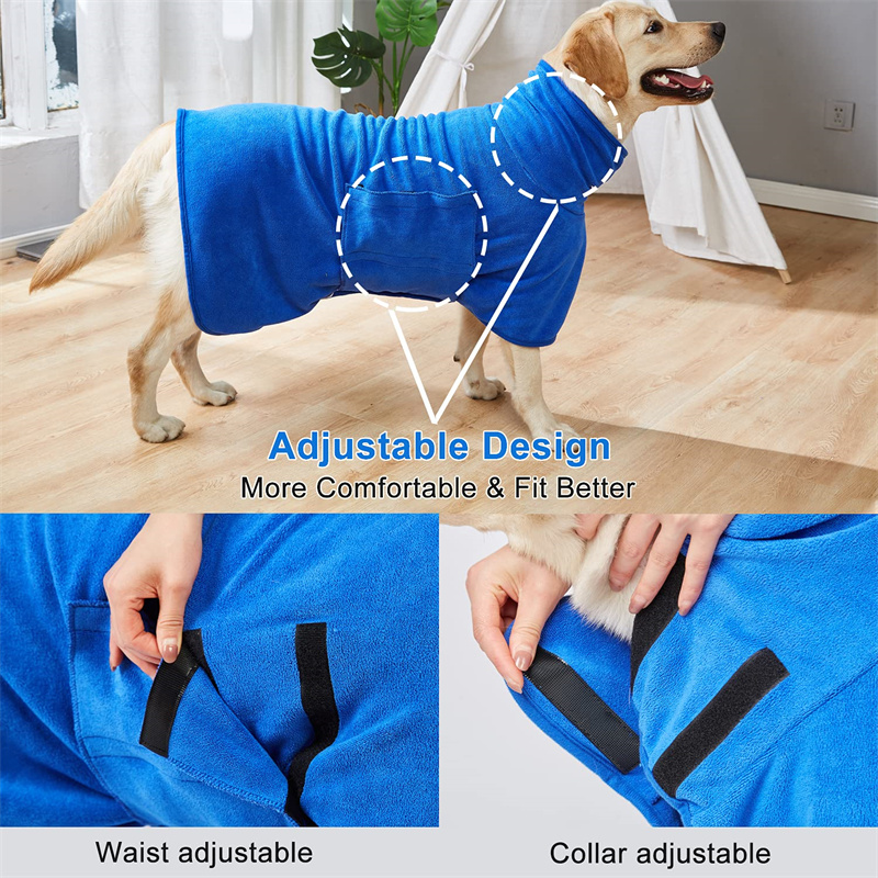 Microfibre fast drying pet dog robe dog drying coat towel robe super absorbent dog clothes