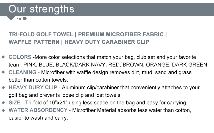 Tri-fold sand free clean golf towels sports microfiber waffle