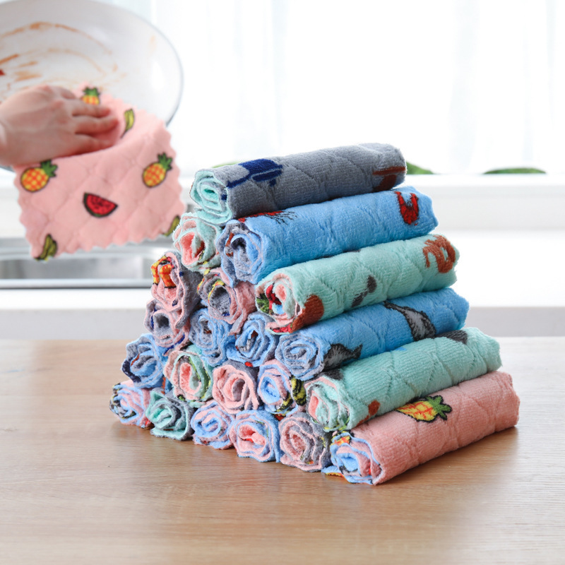 Microfiber coral velvet rag kitchen absorbent non-stick oil printing rag thickened double-sided lint-free dish towel