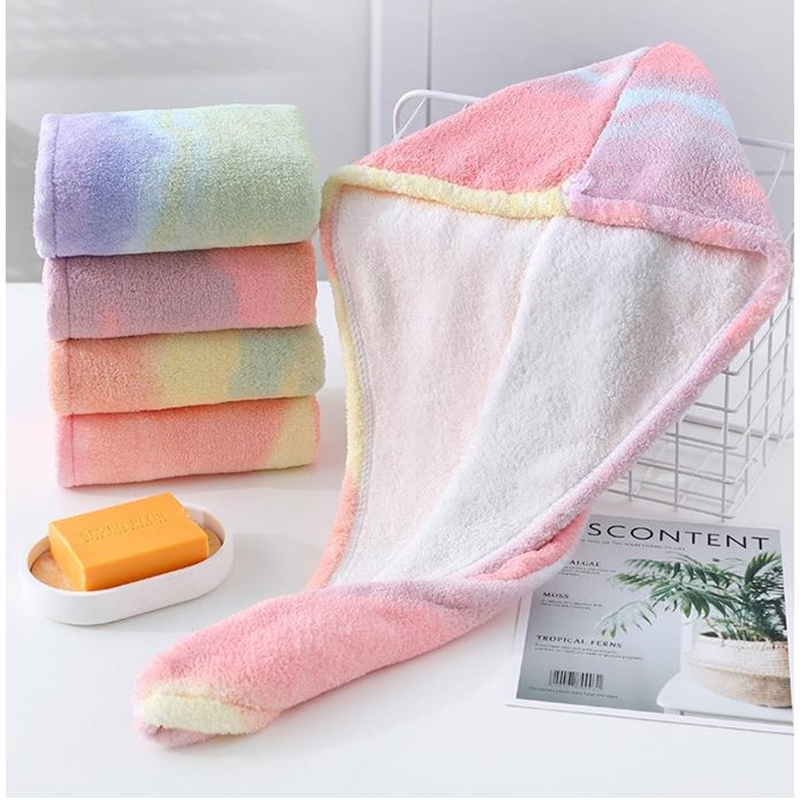 Microfiber dry hair towel Coral fleece down rainbow shower frying towel Absorbent towel for hair drying